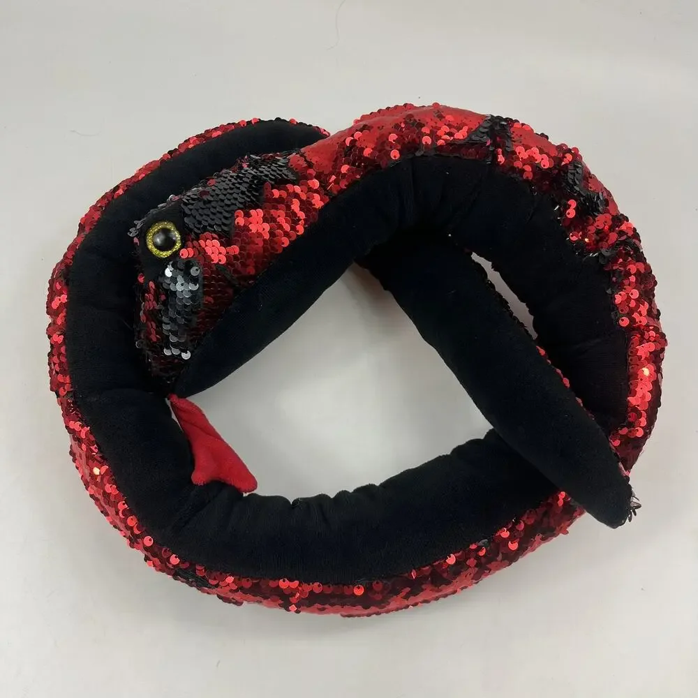 Fiesta Jumbo Sequin Snake Plush 60 Inch Large Stuffed Animal Toy Red Black 5ft